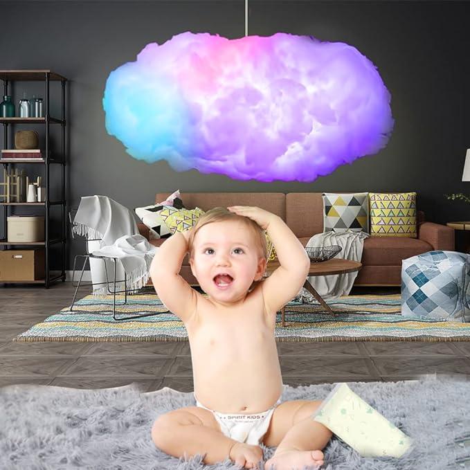 3D Big Cloud lightning Light Kit Music Sync Warm White Multicolor lightning Changing Strip Lights 360 Degree Wireless Remote APP NO DIY Coolest Decorations for Adults and Kids Indoor Home Bedroom