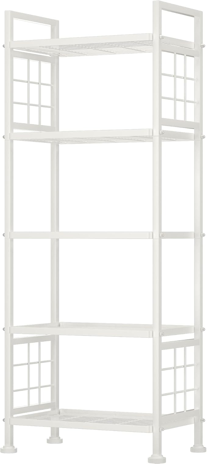 GIOTORENT 5-Wire Garage Shelving Storage Shelves, Metal Shelving Unit Pantry Rack, Kitchen Storage Adjustable Shelf 750Lbs Capacity for Laundry Kitchen Bathroom Organizer(White)
