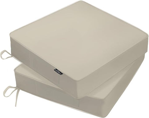 Outdoor Chair Cushions 24 x 24 x 4 Inch, Waterproof & Fade Resistant Patio Seat Cushion for Furniture with Handle and Ties, Thick Seating Pads for Outside Sofa Couch Set of 2, Cream