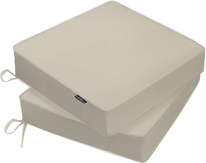 Outdoor Chair Cushions 19 x 19 x 3 Inch, Waterproof & Fade Resistant Patio Seat Cushion for Furniture with Handle and Ties, Thick Seating Pads for Outside Sofa Couch Set of 2, Cream
