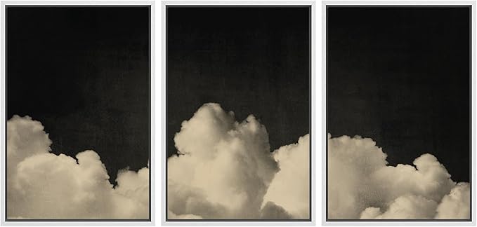 MUDECOR Framed Canvas Print Wall Art Dramatic Cloudscape Black and Beige Sky Illustrations Realism Decorative for Living Room, Bedroom, Office - 24"x36"x3 White