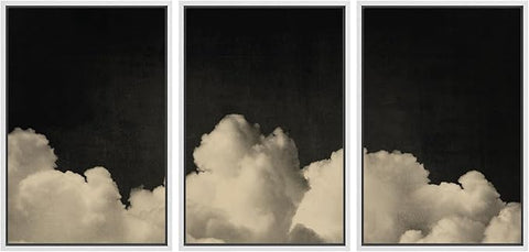 MUDECOR Framed Canvas Print Wall Art Dramatic Cloudscape Black and Beige Sky Illustrations Realism Decorative for Living Room, Bedroom, Office - 24"x36"x3 White