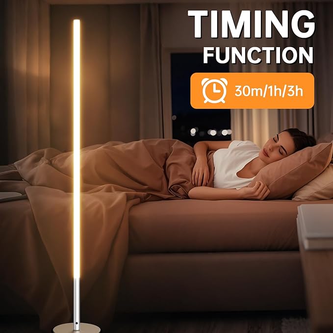 Marlrin Minimalist Corner Floor Lamp 2-Pack, 2700K-6500K Dimmable with Remote Control, 57.8" Metal Slim Ambient Standing LED Light, Modern Design Decorative Lamp for Living Room Bedroom (Silver)