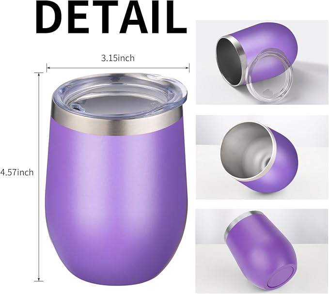 12oz/4 Pack Wine Tumbler Glasses with Lid Stemless Double Wall Vacuum Stainless Steel Travel Tumbler Keeping Cold & Hot for Wine,Coffee,Cocktails,Drinks-Family and Gifts (Multi color-4)