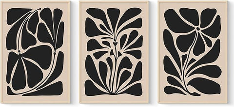 VIYYIEA Large Framed Canvas Wall Art, 24x36in Set of 3, Black White Abstract Floral Art Painting for Living Room Bedroom Office, Above of Bed Modern Minimalist Decor, Big Oversized Vertical Artwork