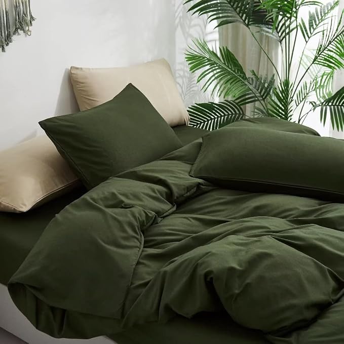 Wellboo Army Green Comforter Set Full Size Military Green Solid Color Bedding Comforter Set Soft Dark Olive Quilt Comforter for All Seasons Women Men Hunter Green Comforter Cozy Plain Color Bed