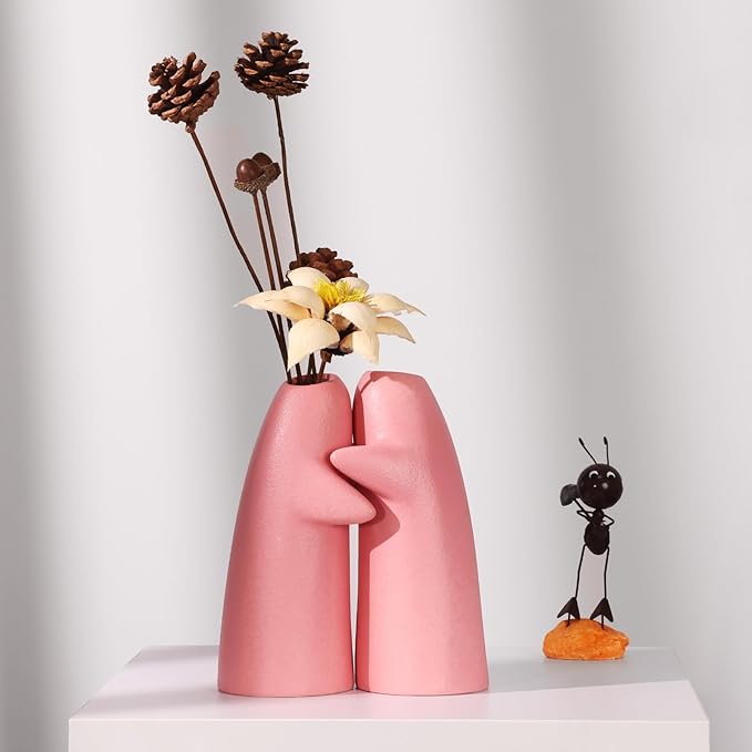 2 Pack Flower Vases for Bouquet, Pink Small Ceramic Vases for for Centerpieces Home Decor Accents Terracotta Vase for Table Entryway Bookshelf Living Room