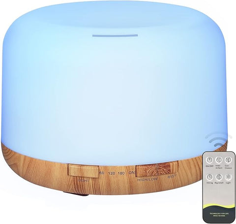 Oil Diffuser, 500ml Essential Oil Diffusers with 2 Mist Mode 4 Timers＆7 Ambient Light Waterless Auto Off, Diffusers Large Room Home Office