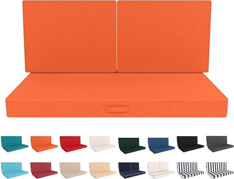 Outdoor Loveseat Cushion Set 46 x 26 Inch, Waterproof & Fade-Resistant Deep Seat Patio Cushions with Removable Cover, Ties & Hidden Zipper, Patio Love Seat Sofa Cushions for Sofa Bench Couch,Orange