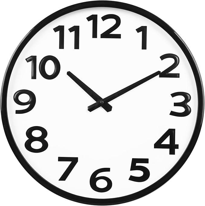 16 Inch Large Wall Clock Modern Simple Decorative for Living Room Home Office Classroom Decor, Black, Big 3D Numbers
