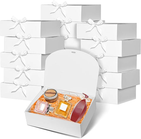 12 Pack White Gift Boxes with Lids, 9.8x3.1 Inch Ribboned Elegant Proposal Box for Wedding, Birthday, Party, Christmas, Bridesmaid, Graduation