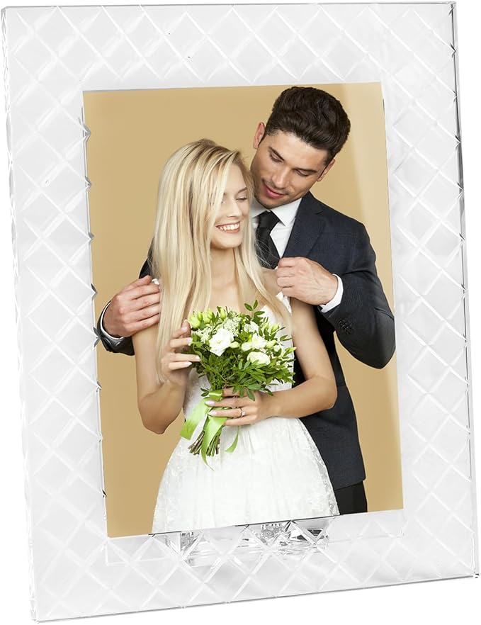 5''x 7'' Crystal Picture Frame for Wedding, Elegant Photo Frame for Home & Office Decor, Decorative Design for Tabletop Display, Includes Luxury Gift Box (5x7Inch)