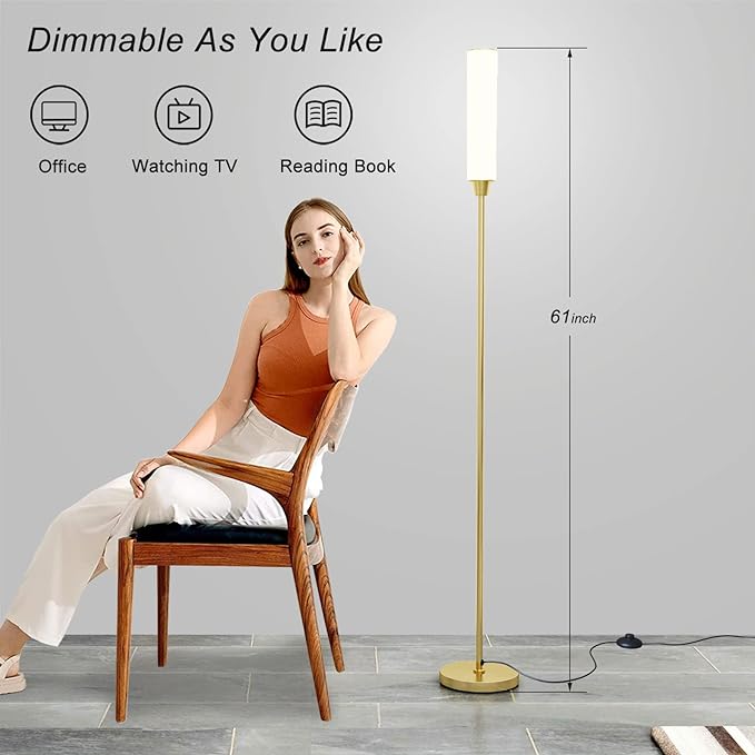 Floor Lamp with Remote Control,Bright Floor Lamps for Living Room/Bedroom/Office, Stepless Adjustable 3000K-6000K Colors and 10-100% Brightness,Standing Light with Foot Switch (Gold)