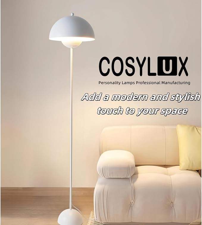 COSYLUX Modern Floor Lamp for Living Room, Industrial Tall Standing Lamp for Bedroom, Metal Shade Reflecting Light Reading Floor Lamp for Office, Nursery Room, Corner(White)