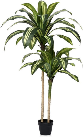 Artificial Dracaena Tree 4FT - Tall Faux Floor Plant with UV-Resistant,Artificial Plants with Lifelike Leaves,Potted Fake Trees for Home, Living Room,Indoor & Outdoor Decor,VN123(Yellow)