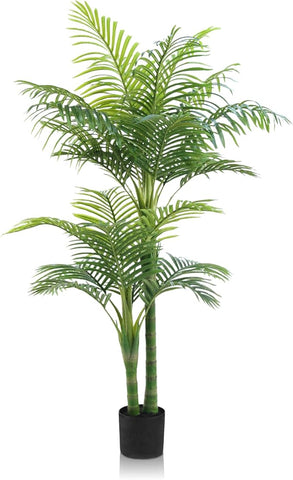 5FT Artificial Golden Cane Palm Tree – Realistic Faux Indoor & Outdoor Plant with Weighted Pot, UV Resistant & Easy Assembly Plastic Tropical Tree for Home or Office Décor