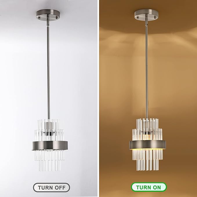 Modern Glass Pendant Light 7 Inch Brushed Nickel Island Light 2 Pack Ceiling Chandelier of Farmhouse Suitable for Pendant Lights Above Foyer, Hallway, Dining Table, and Washbasin