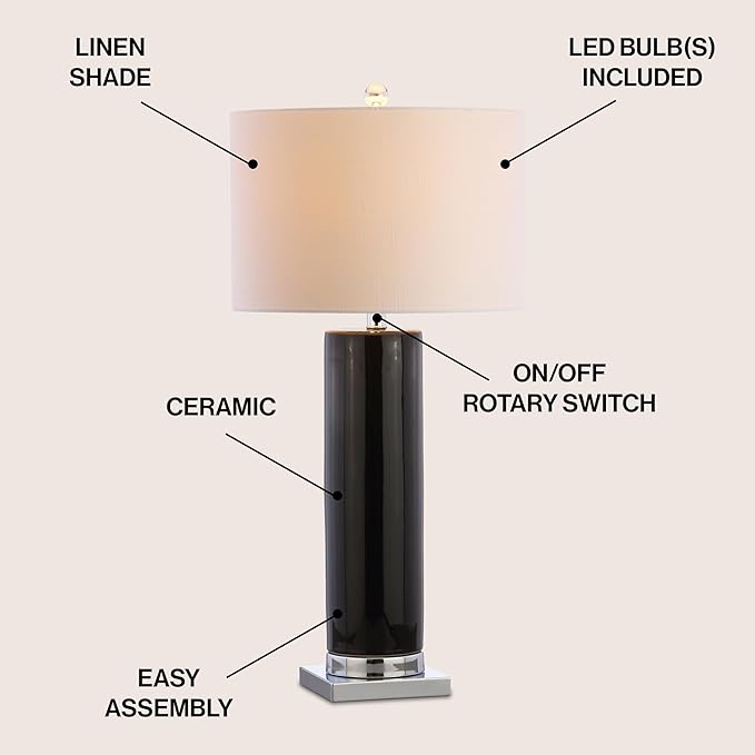 JONATHAN Y JYL8021B Dallas 31.5" Ceramic LED Table Lamp Contemporary Transitional Bedside Desk Nightstand Lamp for Bedroom Living Room Office College Bookcase LED Bulb Included, Black/Chrome