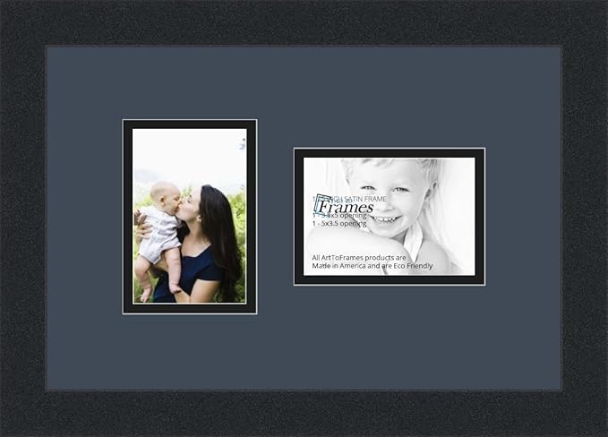 ArtToFrames Collage Photo Frame Double Mat with 2 - 3.5x5 Openings and Satin Black Frame