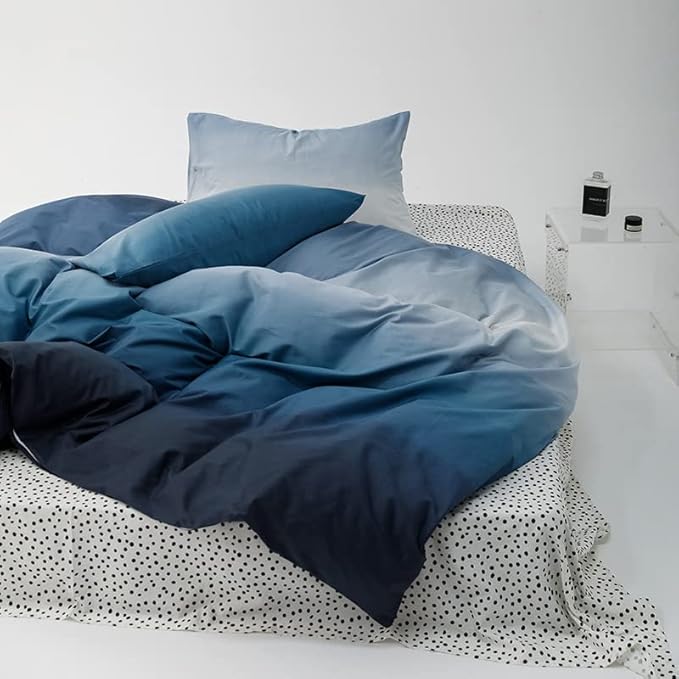 Luxlovery Blue White Comforter Set Queen Gradient Blue Bedding Set Navy Blue Quilts Bedding Set Soft Lake Blue Navy Blue Queen Size Comforter Set
