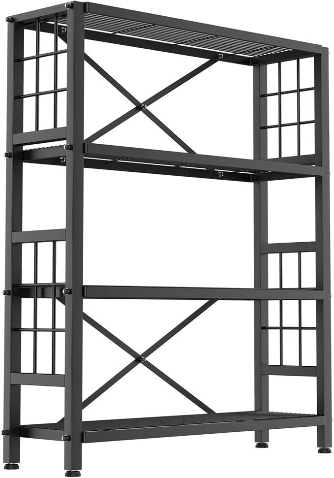 GIOTORENT 4-Wire Heavy-Duty Shelf, Standing Storage Shelves, Metal Shelving Unit Pantry Rack, 1200LB Load Capacity, for Garage Kitchen Organizer (Black)
