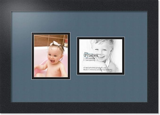 ArtToFrames Collage Photo Frame Double Mat with 2-4x5 Openings with Satin Black Frame and Dutch Blue mat.