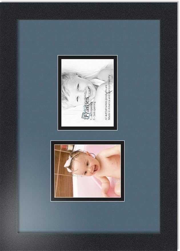 ArtToFrames Collage Photo Frame Double Mat with 2-4x5 Openings with Satin Black Frame and Dutch Blue mat.