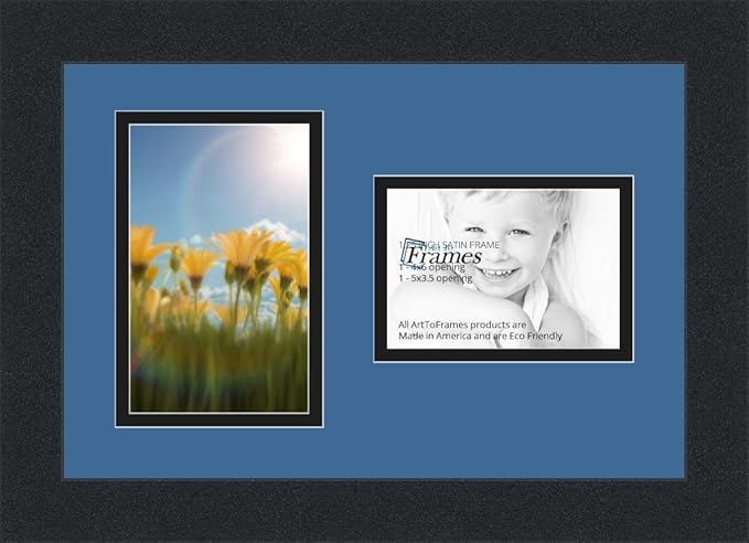 ArtToFrames Collage Photo Frame Double Mat with 1-3.5x5, 4x6 Openings and Satin Black Frame