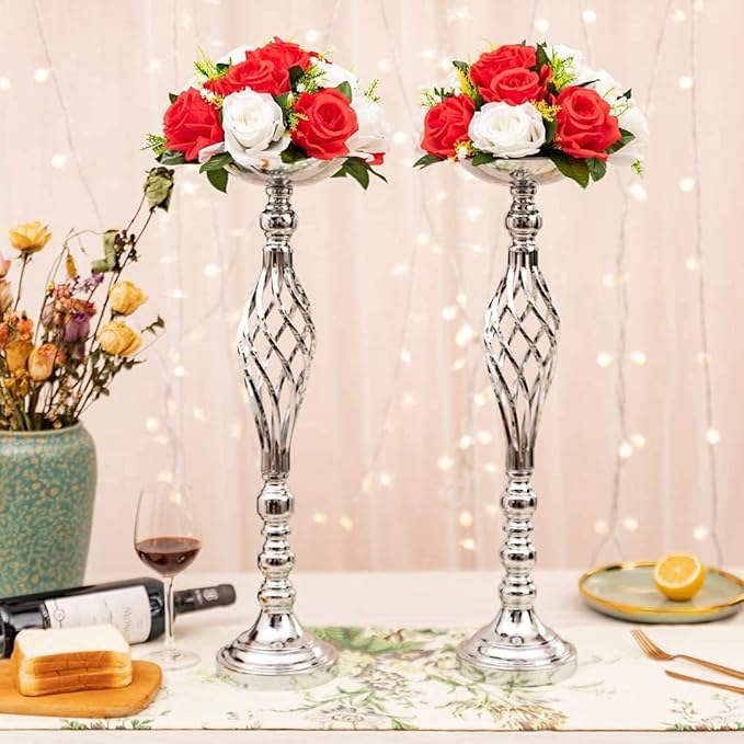 Twist Candleholder Stands & Metal Centerpieces for Reception Tables - Wedding Flower Arrangement Vases for Home Decor