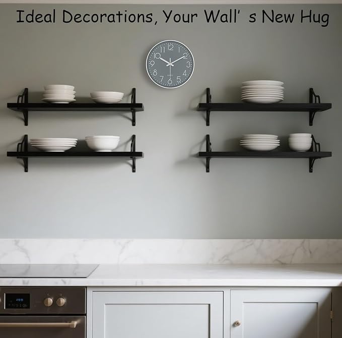 Silent Wall Clocks Battery Operated 8 Inch, Analog Wall Clock with Oversized Number Tempered Glass Clock Face, Quartz Non Ticking Wall Clocks for Living Room Bedroom Kitchen Office, Grey