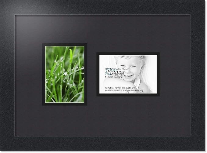 ArtToFrames Collage Photo Frame Double Mat with 2 - 3.5x5 Openings and Satin Black Frame