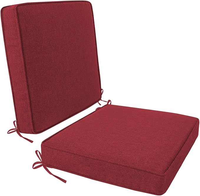 Outdoor Chair Cushion 18 x 18 x 3 Inch, Waterproof & 3-Year Fade Resistant Patio Furniture Cushions, Removable Cover and Adjustable Ties for Garden Sofa Couch (Red)