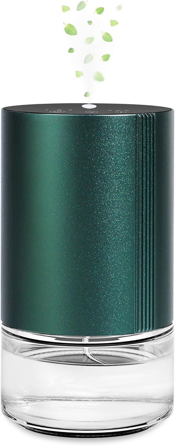 Essential Oil Diffuser, Waterless Scent Diffusers for Home Large Room, Rechargeable Atomizing Humidifier with 7-Color Night Light, Ultrasonic Air Freshener Machine (Green)