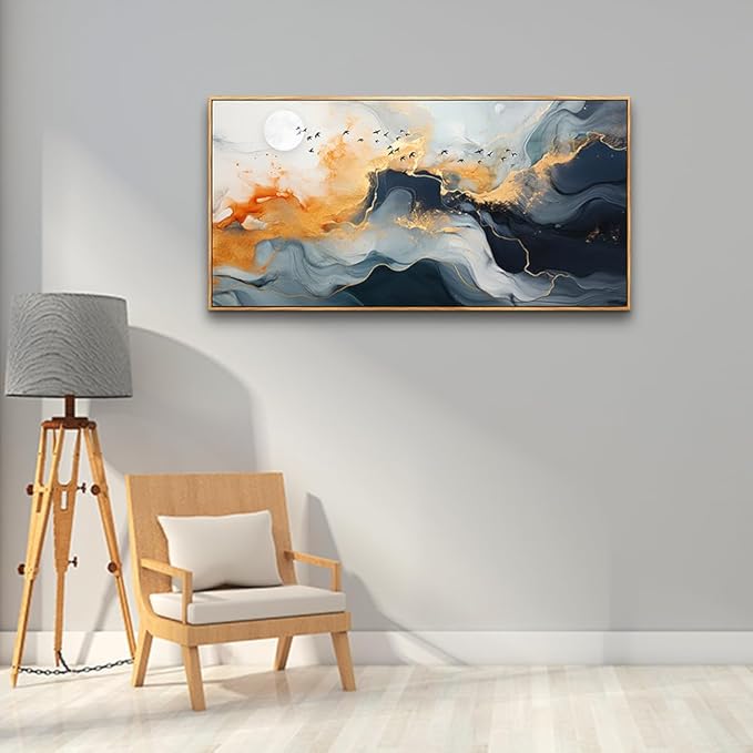 MHARTK66 Canvas Wall Art For Living Room Wood Framed Boho Wall Decor Bedroom Office Large Wall Decorations Minimalist Abstract Ink Wall Painting Framed Prints Pictures Artwork Hotel Room Home Decor