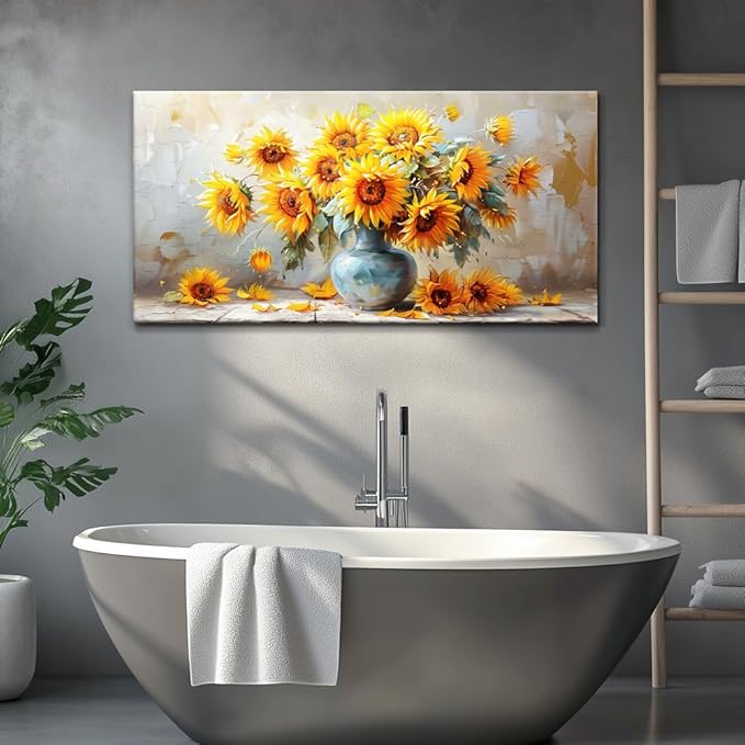 MHARTK66 Canvas Large Flower Field Paintings For Bedroom Wall Art For Living Room Farmhouse Sunflower Wall Decor Vintage Poster Art Prints Artwork For Walls Kitchen Pictures Decorations For Home