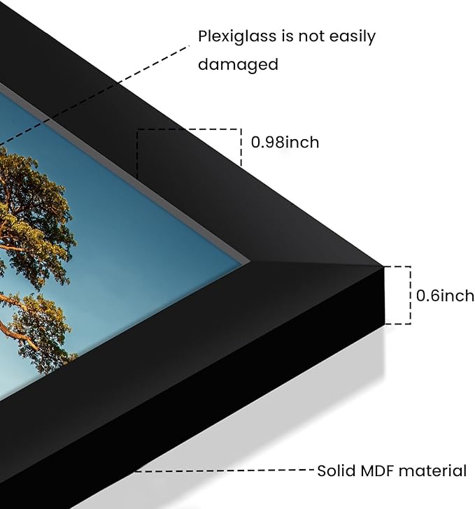 13x19 Picture Frame Set of 5, Black Poster Frame, Display Pictures 11 x 17 with Mat or 13 x 19 Without Mat for Horizontal or Vertical Wall Mounting, Wall Gallery Frame