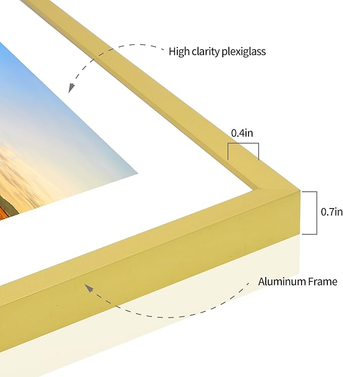 12x16 Metal Picture Frame Set of 2, 12 x 16 Aluminum Photo Frames with 8.5x11 Mat - Sawtooth Hangers, Spring Clips for Wall Mounting Horizontal and Vertical(Gold)