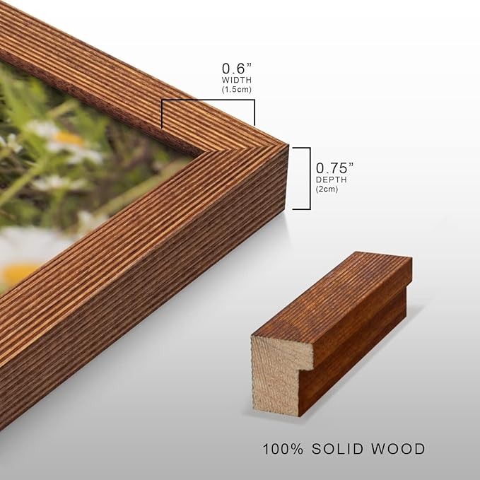 Renditions Gallery Set of 4, 11X14 Custom Photo Prints with Real Wood Picture Frames. Create Personalized Photos with Peel & Stick Photo Frames. Brown Frame