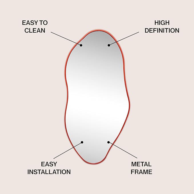 JONATHAN Y MIR200B Everly 20 in. W x 42 in. H Large Irregular Framed Decorative Wall Mirror, for Bathroom, Living Room, Bedroom, Red