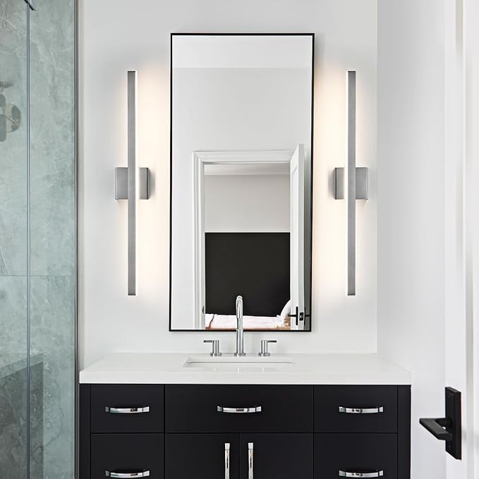 KAISITE Modern Bathroom Vanity Light 32 Inch - Brushed Nickel Fixture Over Mirror, Dimmable 5CCT LED Bar Light for Restroom