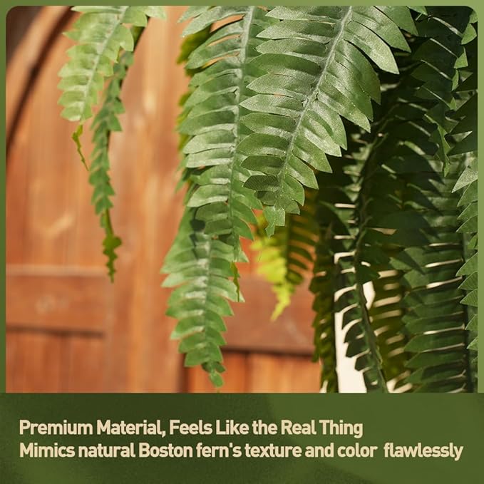 Artificial Boston Ferns 48" UV Resistant Faux Ferns with 39 Fronds for Outdoors - Large Fake Plants for Home, Garden, Front Porch and Hanging Decor - Lifelike Greenery for Indoor Spaces,4pcs VN141