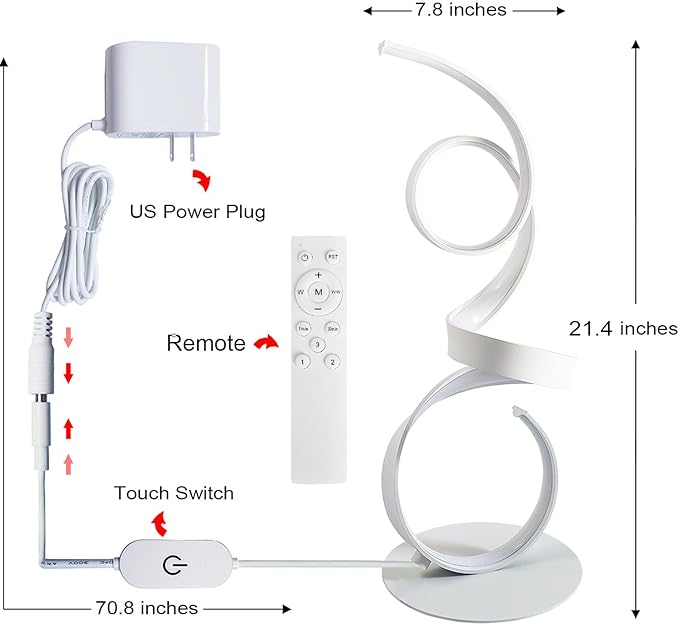 20W 2700LM 3 Colors Dimmable LED Art Table Lamp 21.4 Inch with Touch Switch for Living Room,Bedroom (White)