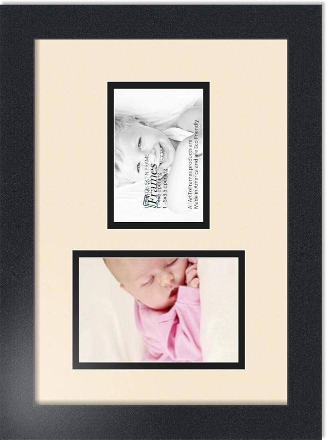 ArtToFrames Collage Photo Frame Double Mat with 1 - 3.5x5^ 4x6 Openings and Satin Black Frame