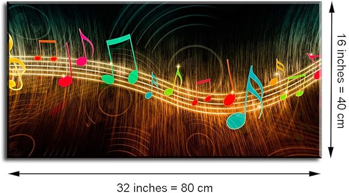 Music Wall Art for Bedroom, PIY Modern Musical Note Canvas Prints Stretched with Frame, Beautiful Notes Beating on Staff Picture Decor (1" Thick Artwork, Waterproof, Bracket Mounted Ready to Hang)