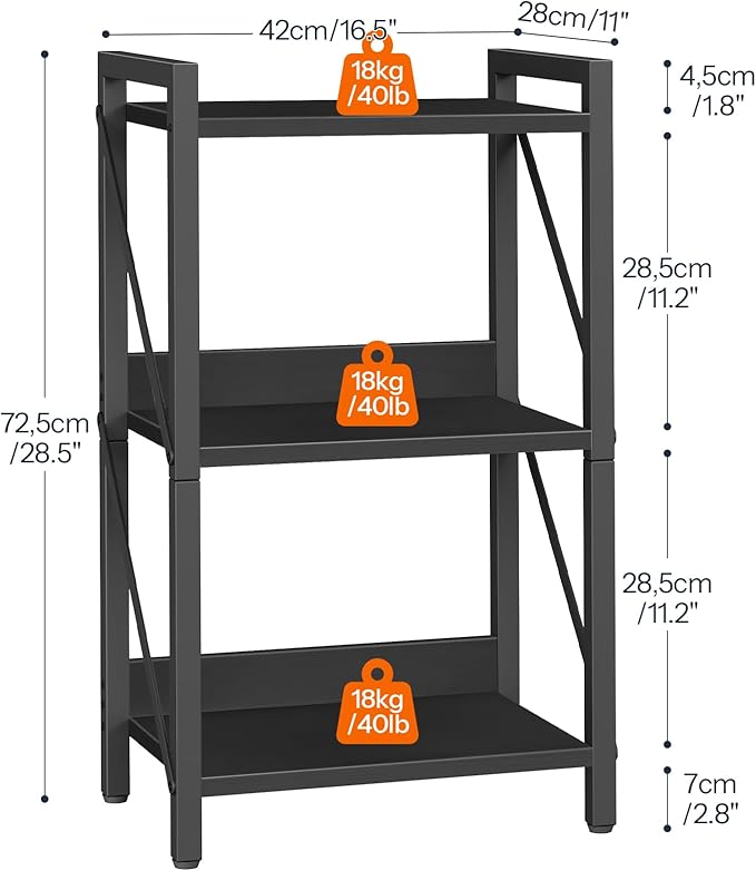 HOOBRO Bookshelf, 3-Tier Industrial Bookcase, Book Shelf Storage Organizer, Small Bookshelf with Metal Frame for Living Room, Bedroom, Home Office, Kitchen, Black BB71SJ01