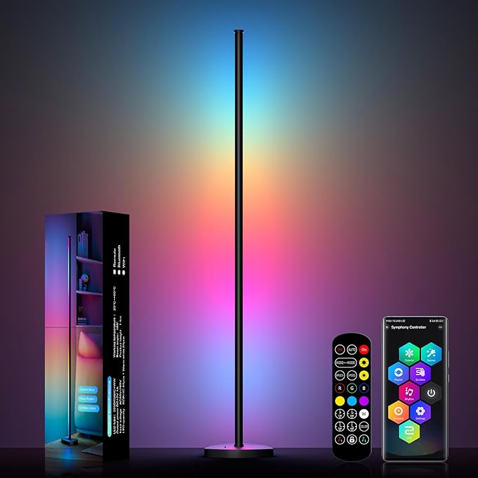 Corner Floor Lamp, 57.5" LED Corner Lamp with APP and Remote Control, 16 Million Colors & Dynamic Modes, Music Sync, Timing Function, Color Changing Ambient Light for Living Room, Bedroom, Gaming