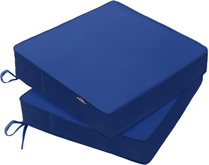 Outdoor Chair Cushions 24 x 24 x 4 Inch, Waterproof & Fade Resistant Patio Seat Cushion for Furniture with Handle and Ties, Thick Seating Pads for Outside Sofa Couch Set of 2, Blue