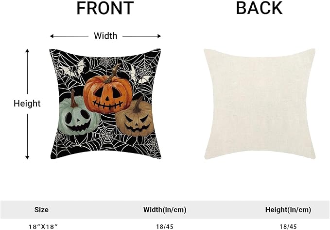 Halloween Decor Pillow Covers 18x18 Set of 2 Spider Web Orange Pumpkin Bat Black Decorative Throw Pillow Covers Outdoor Decoration Autumn Pumpkin Pillowcase Farmhouse Cushion Case for Home Sofa
