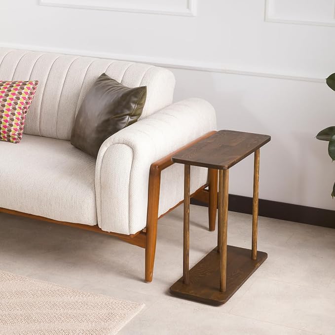 Rectangular Solid Wood Narrow Side Table, Skinny Bedside Table, Small End Table (Dark Walnut, Large)