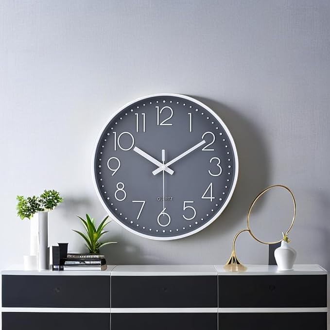 jomparis Wall Clock 12 Inch Non-Ticking Silent Battery Operated Round Wall Clock Modern Simple Style Decor Clock for Home/Office/School/Kitchen/Bedroom/Living Room